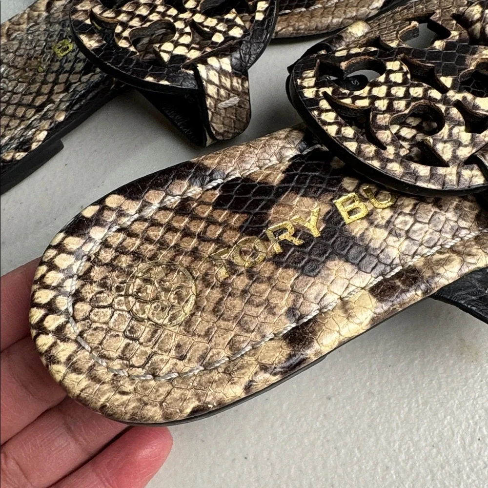TORY BURCH Miller Snake Printed Leather Warm Roccia Thong Sandals Flats 6 1/2